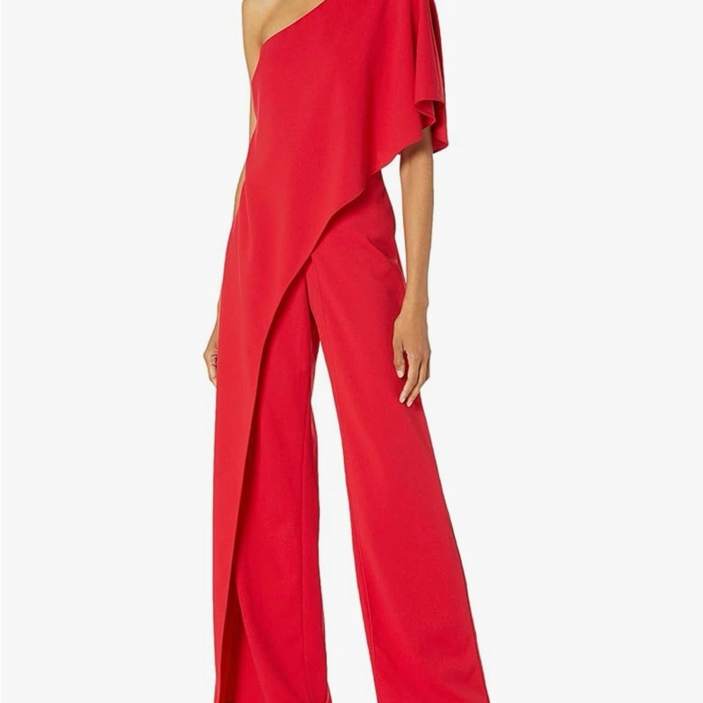 Adrianna Papell Elegant Red One-Shoulder Jumpsuit